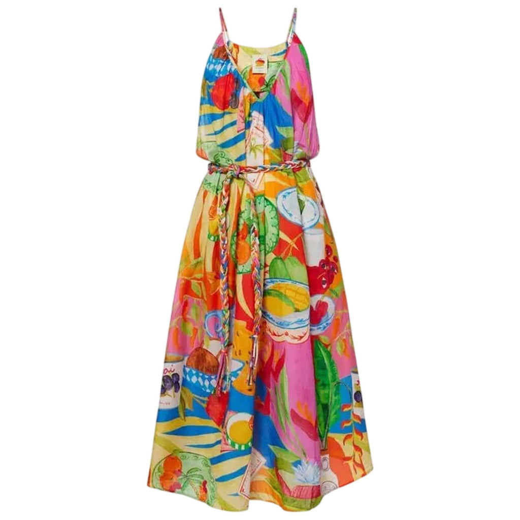 Anthropologie Farm Rio Summer Picnic Sleeveless V-Neck Midi Dress LARGE Anthropologie