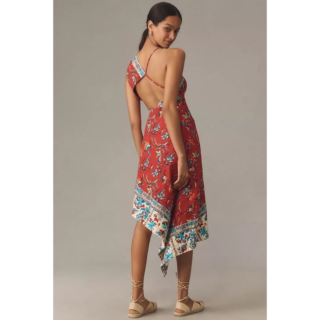 Anthropologie Sleeveless Asymmetrical Open-Back Linen Midi Dress $178 SZ 14