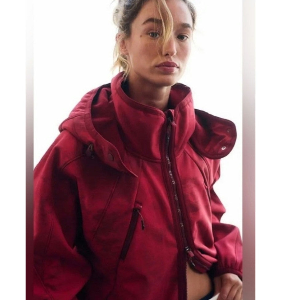 Free People FP MOVEMENT Canyon Crushin' Jacket X-SMALL Cranberry Red Free People