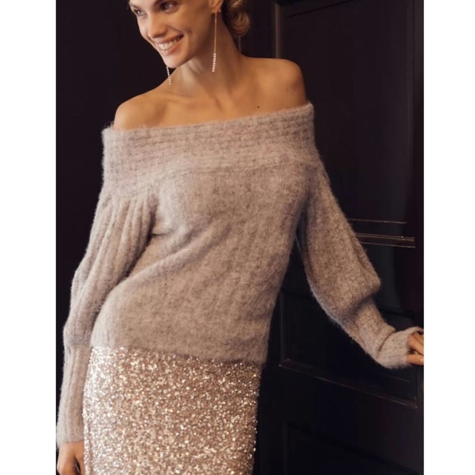 Anthropologie Pilcro Off-Shoulder Batwing Sweater SMALL Gray Anthropologie