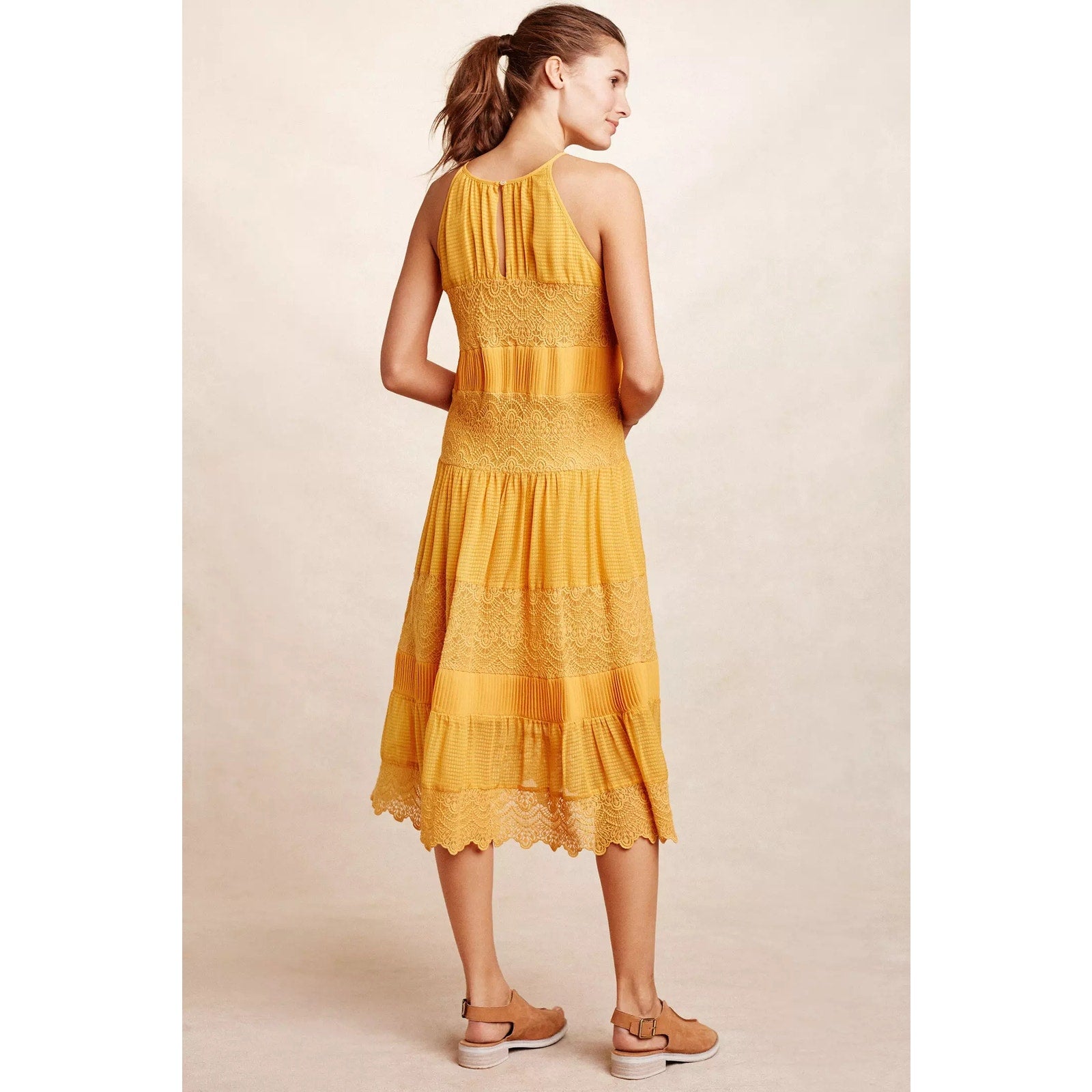 New Anthropologie Villanelle Lace Midi Dress HD PARIS $178 Golden Orange Mango
