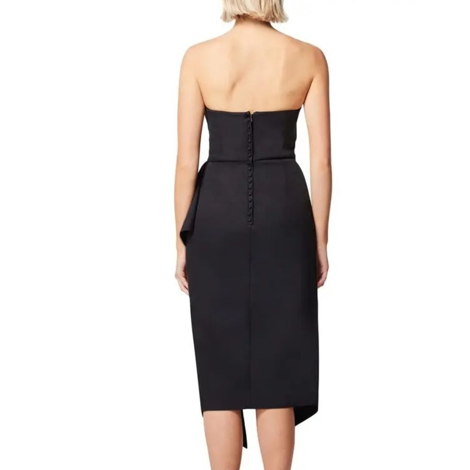 New Elliatt Reception Ruffled Strapless Dress $170 SMALL Black Midi LBD