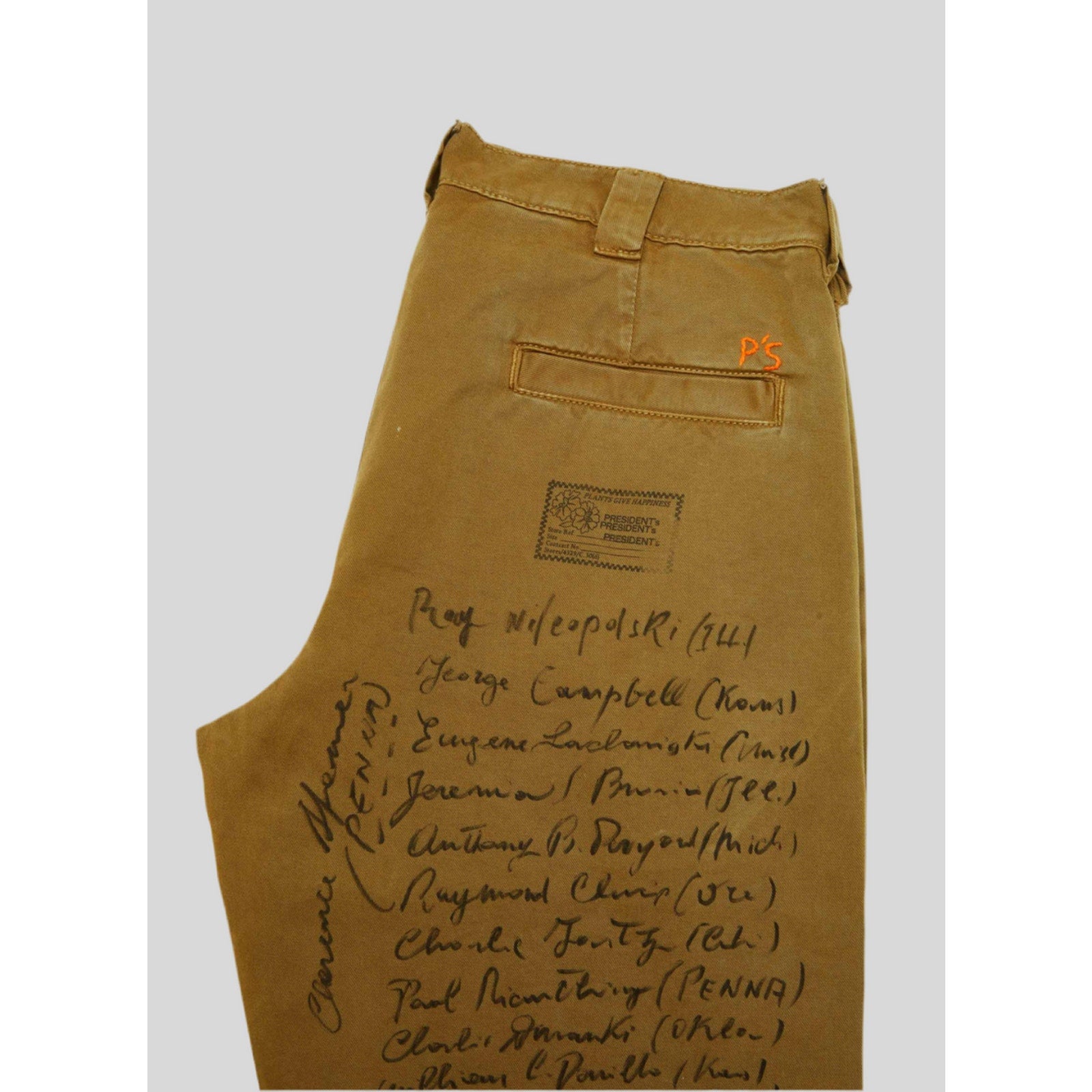 New P's PRESIDENT'S KHAKI GABARDINE PATCH EMBROIDERY PANTS Size 34