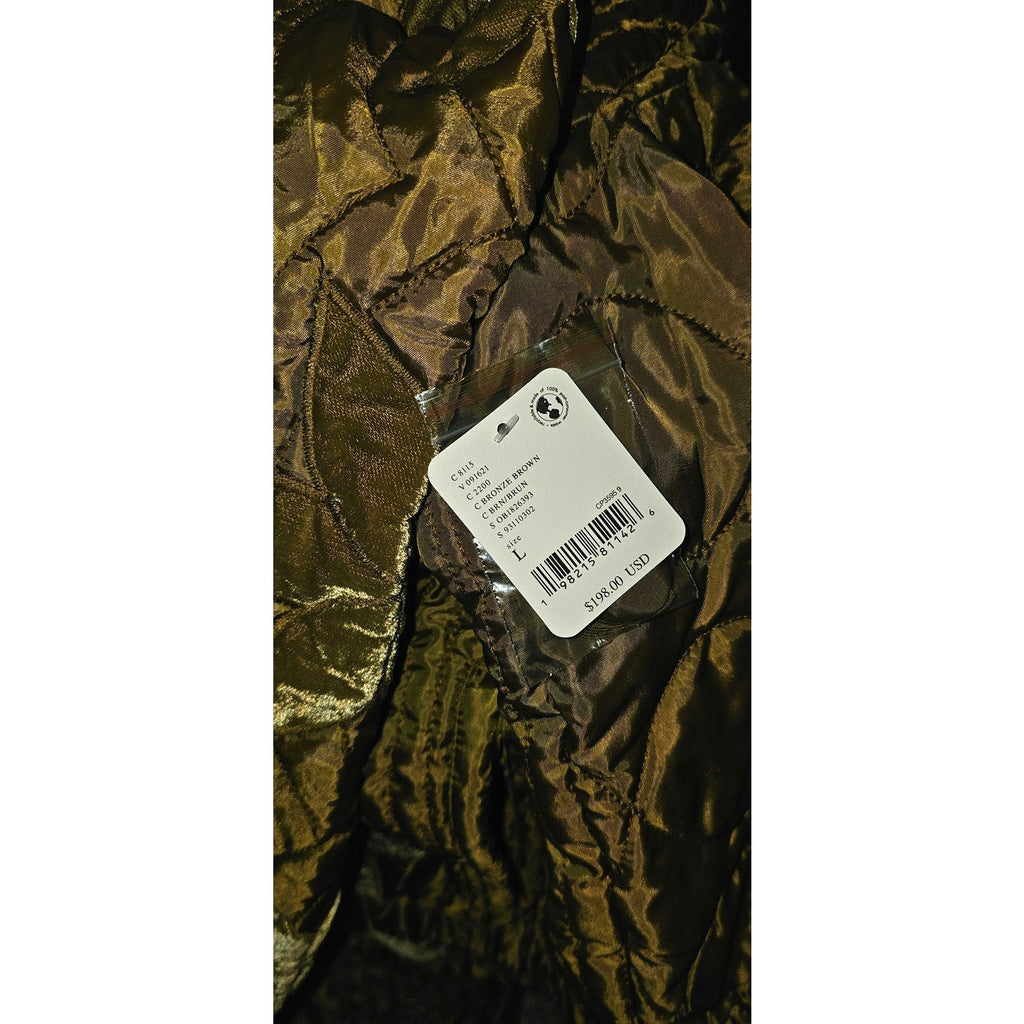 New FREE PEOPLE Quinn Quilted Crop Jacket $198 LARGE Bronze/Brown Patching