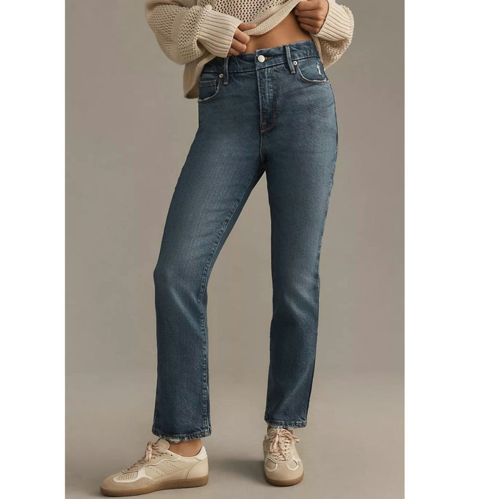 New ANTHROPOLOGIE Good American Good Legs Mid-Rise Straight Jeans $159 SZ 14/32