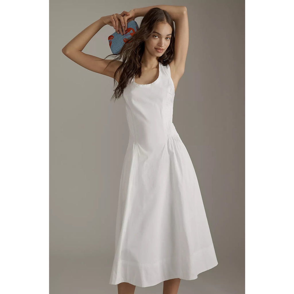 Anthropologie Sleeveless Scoop-Neck Midi Dress PLUS 2X White Pleats Anthropologie