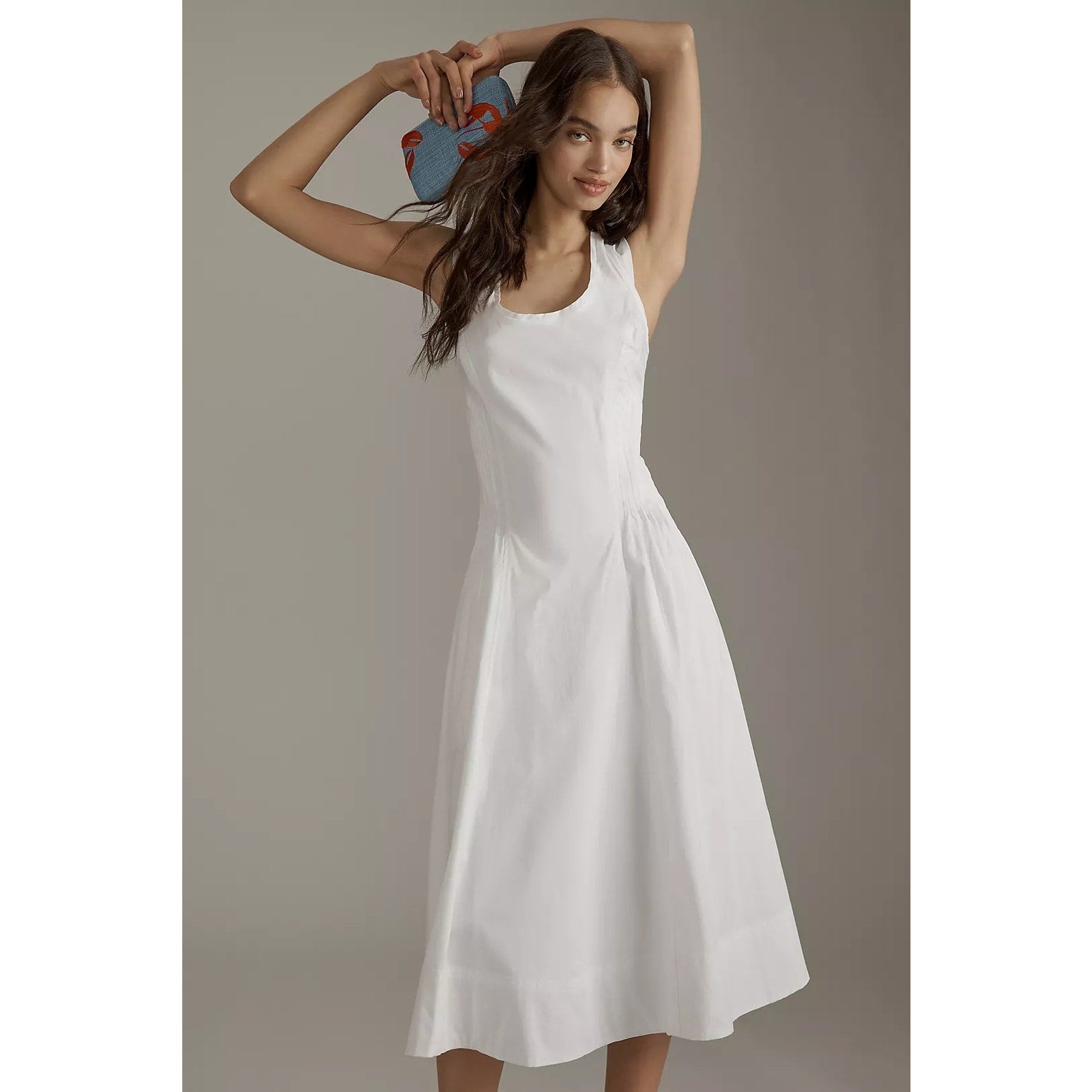 Anthropologie Sleeveless Scoop-Neck Midi Dress PLUS 2X White Pleats Anthropologie