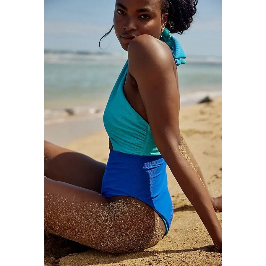 New FREE PEOPLE Beach Riot Jessica One-Piece Swimsuit $168 SMALL Caribbean Sea