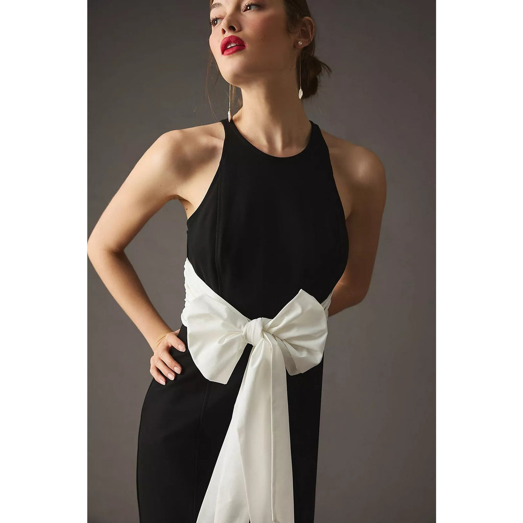 New Anthropologie Maeve Bow-Front Dress $170 X-SMALL  B&W Special Occasion LBD