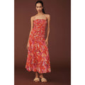 New Anthropologie Farm Rio Shirred Drop-Waist Midi Dress $298 LARGE Orange FARM Rio