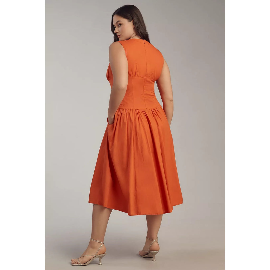 ANTHROPOLOGIE Hutch Indy Sleeveless V-Neck Button-Front Midi Dress 18W Anthropologie