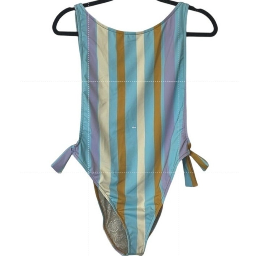 New Free People free-est The Pamela Striped One-Piece Swimsuit $178 SMALL Blu
