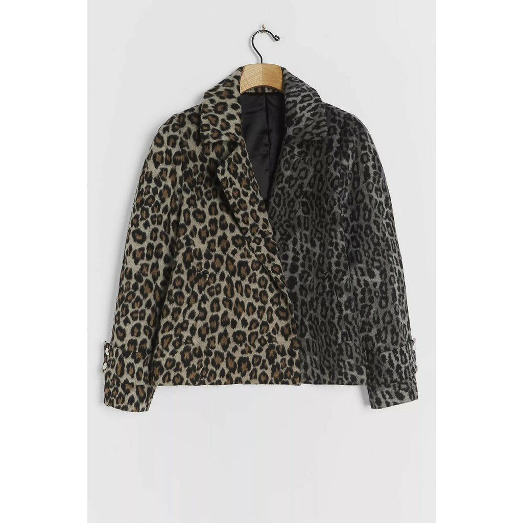 NEW Anthropologie Vigoss $158 Leopard Contrast Coat Size Small Polyester Wool