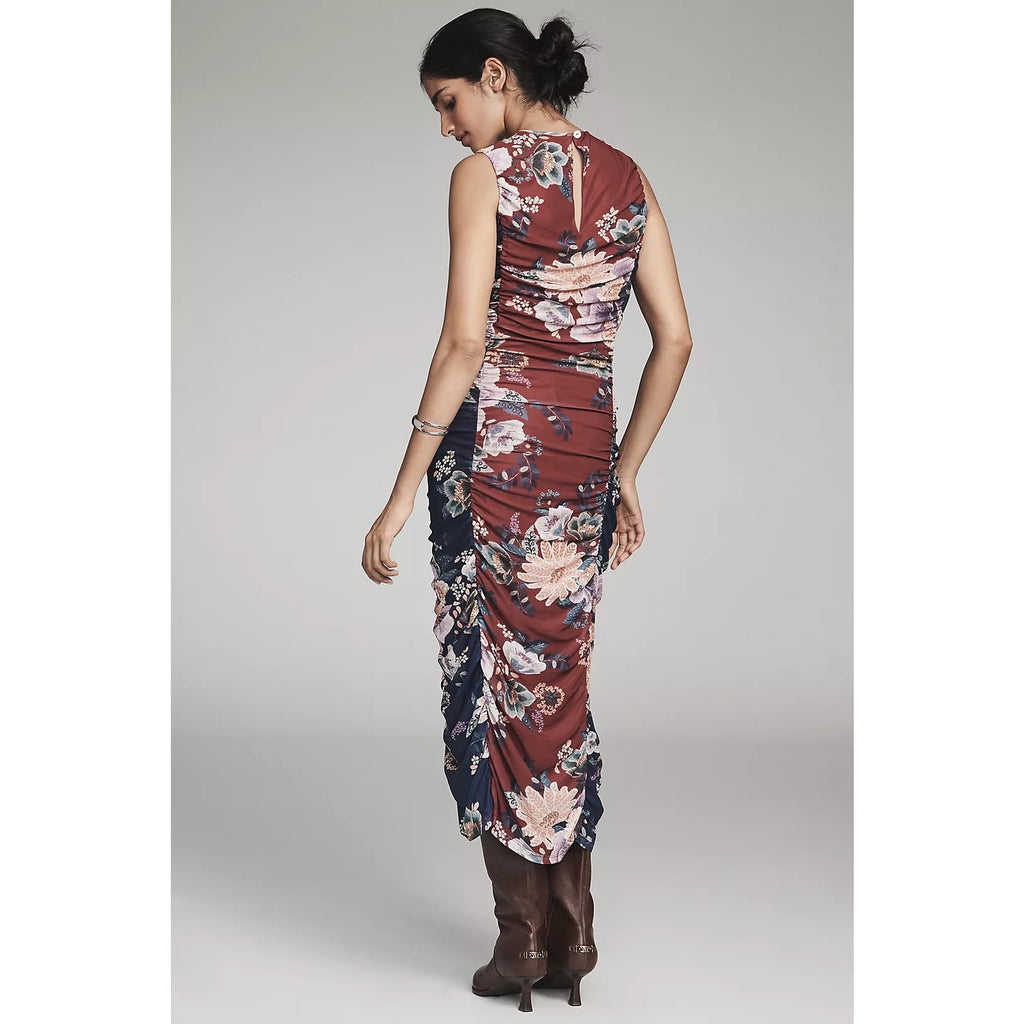Farm Rio x Anthropologie Sleeveless Mesh Midi Dress SMALL Burgundy Anthropologie