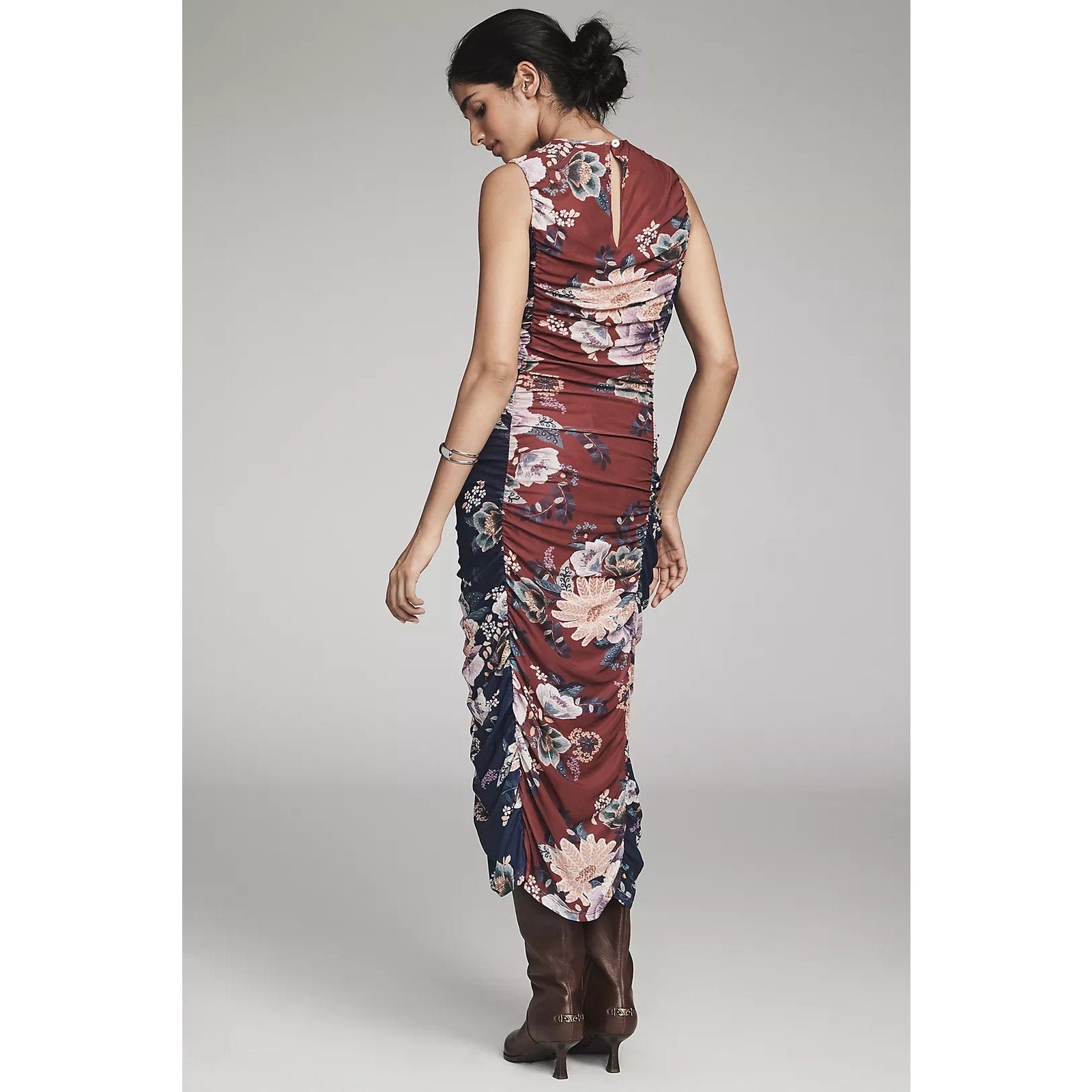 Farm Rio x Anthropologie Sleeveless Mesh Midi Dress SMALL Burgundy Anthropologie