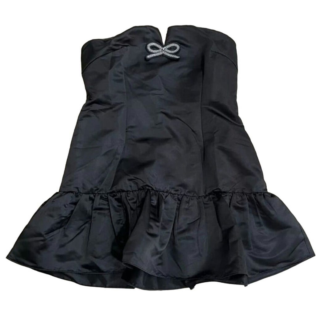 Anthropologie Maeve Strapless Bow Bubble-Hem Mini Dress $148 MEDIUM Black