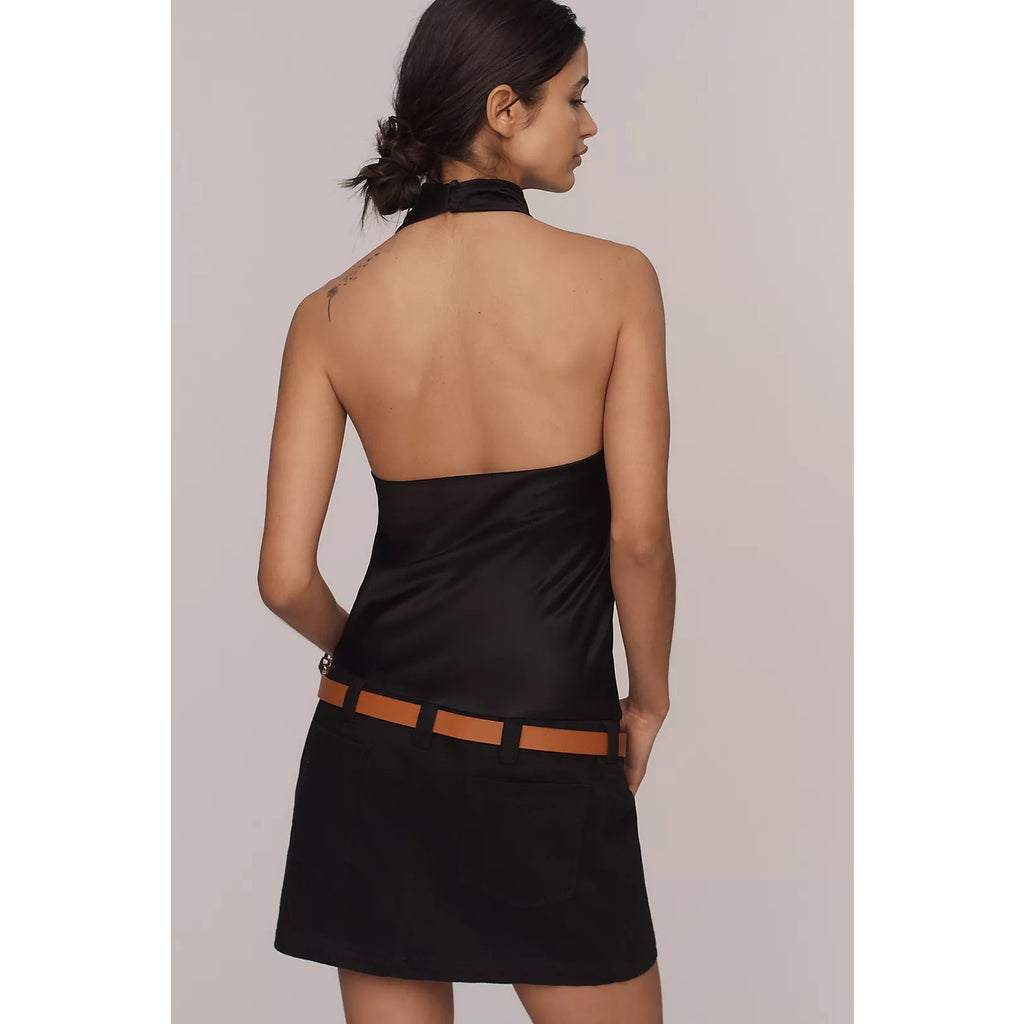 Anthropologie Maeve Cowl-Neck Belted Mini Dress $178 X-LARGE Black