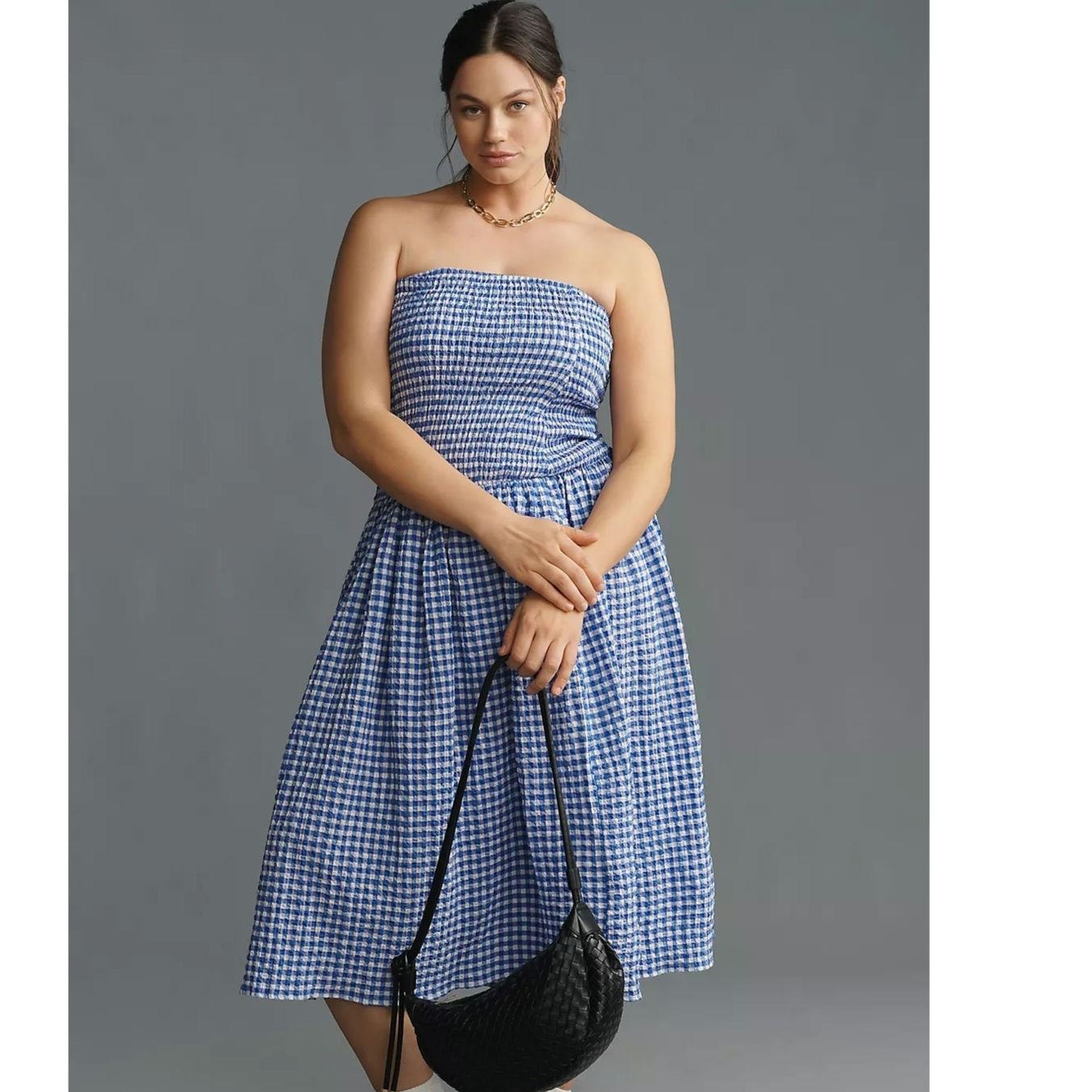 Anthropologie Maeve Strapless Smocked Midi Dress PLUS 1X Blue Gingham Anthropologie