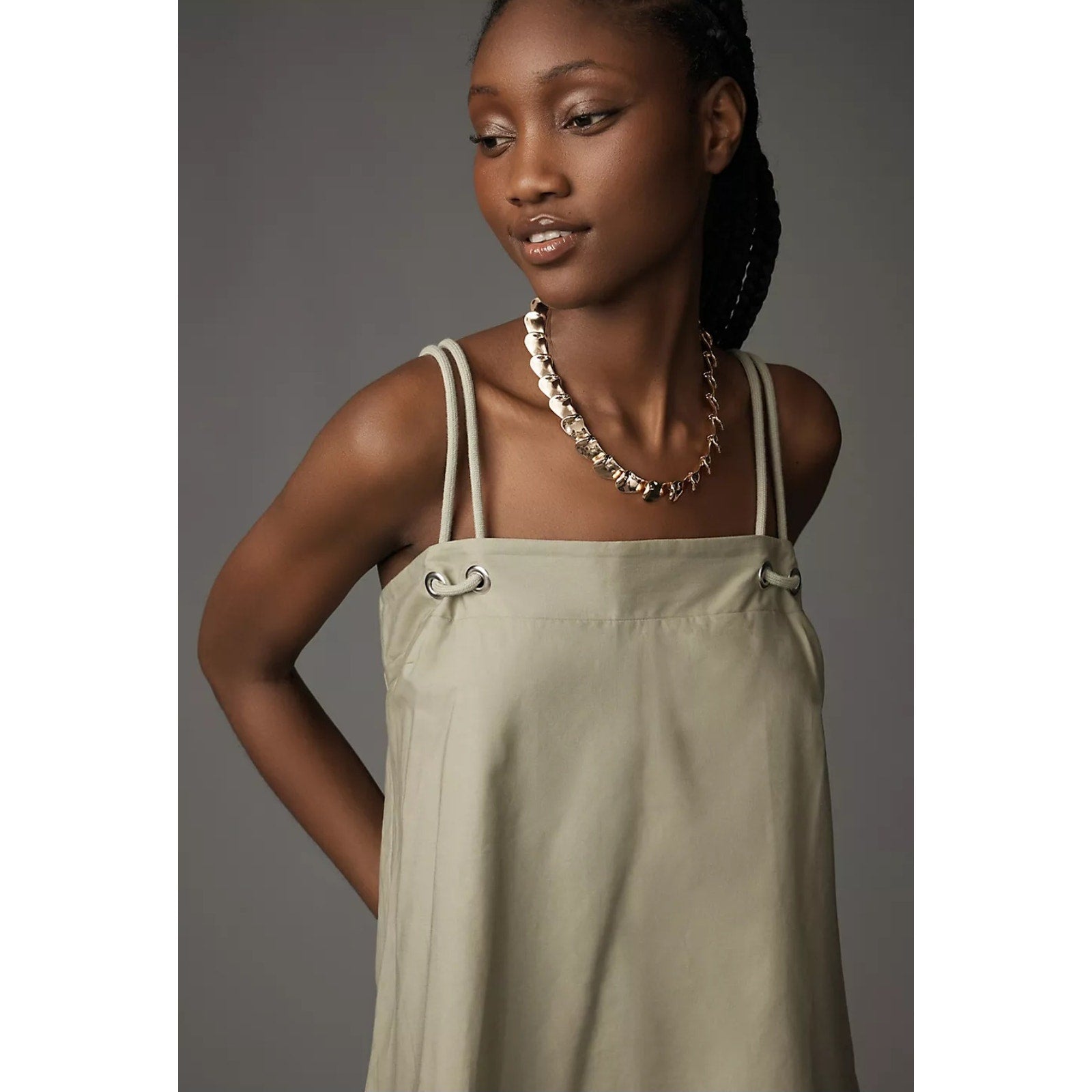 New By Anthropologie Rope-Strap Swing Tank Dress $148 SMALL Green Mini