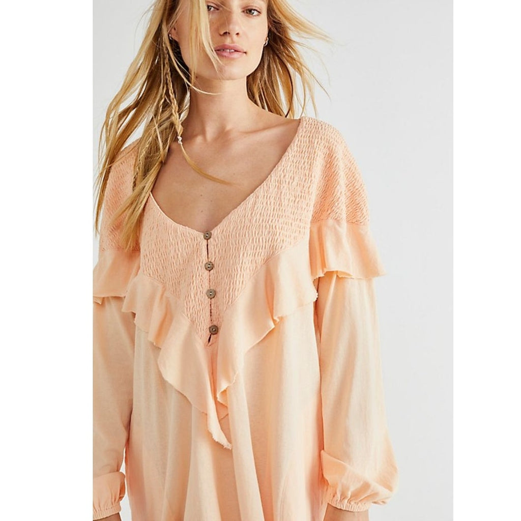 New Free People BEACH Aurora Mini Dress $88 free-est LARGE White Smocked