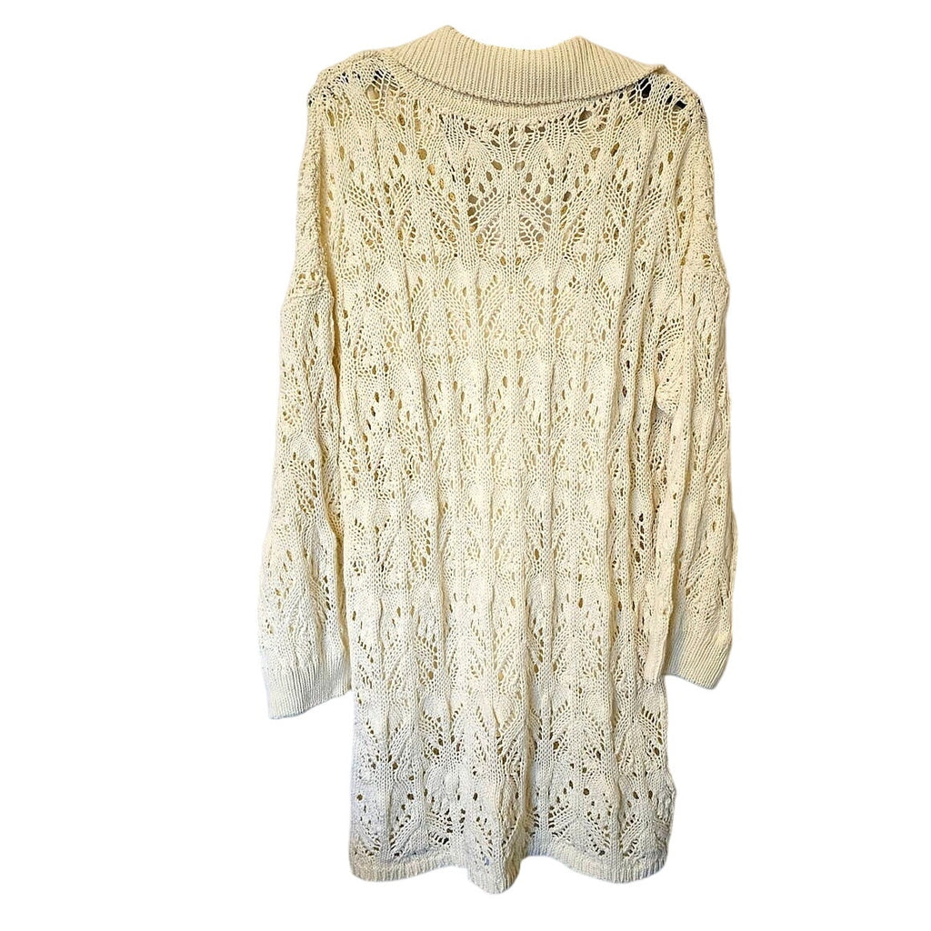 New Free People Elton Collared Crochet Mini Dress $178 MEDIUM Ivory Lined