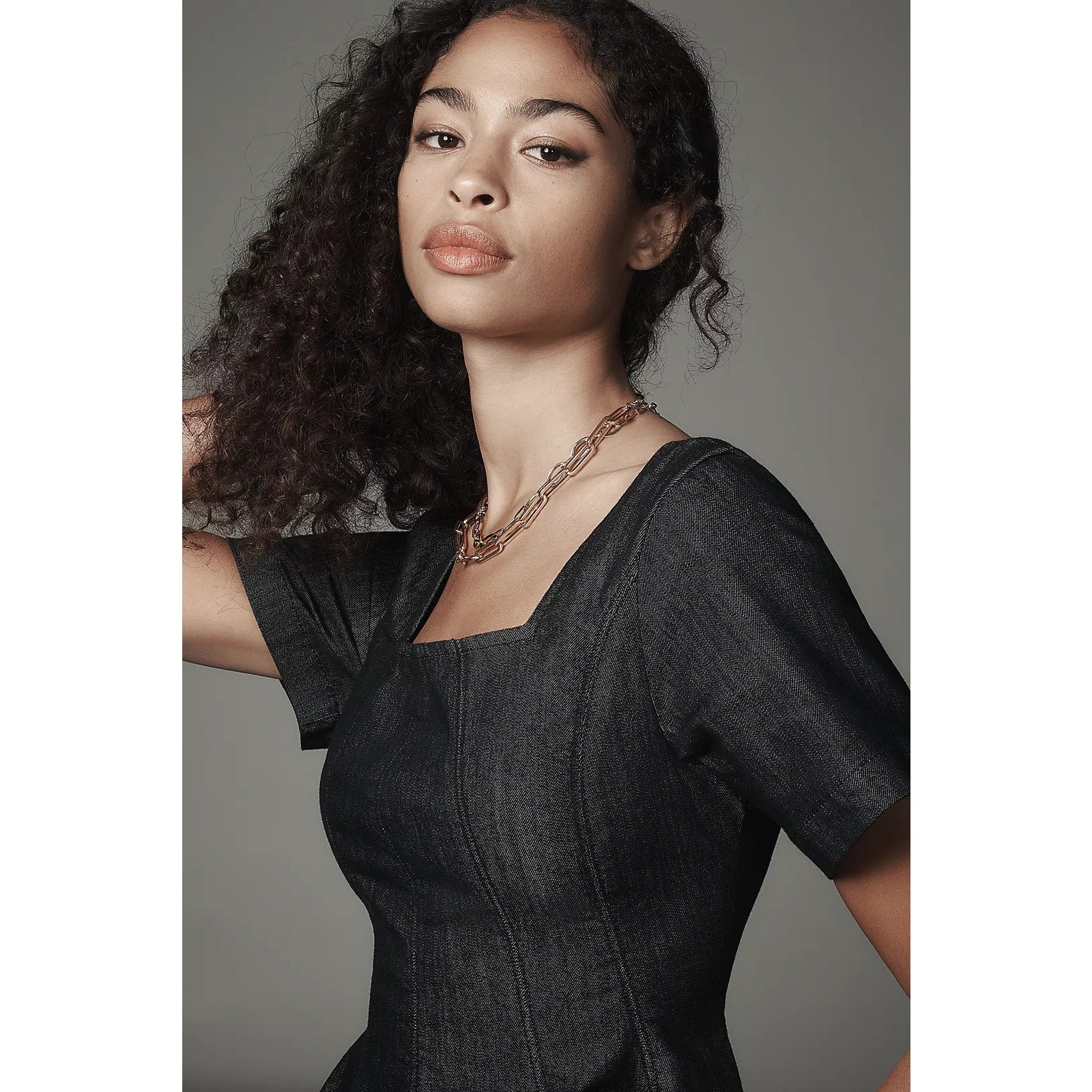 Anthropologie Pilcro Short-Sleeve Square-Neck Denim Mini Dress $148 SMALL
