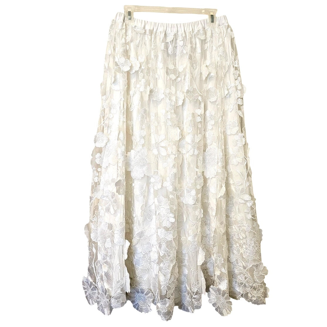 New Anthropologie Maeve Floral Appliqué Maxi Skirt $298 SIZE 6 White Midi Length
