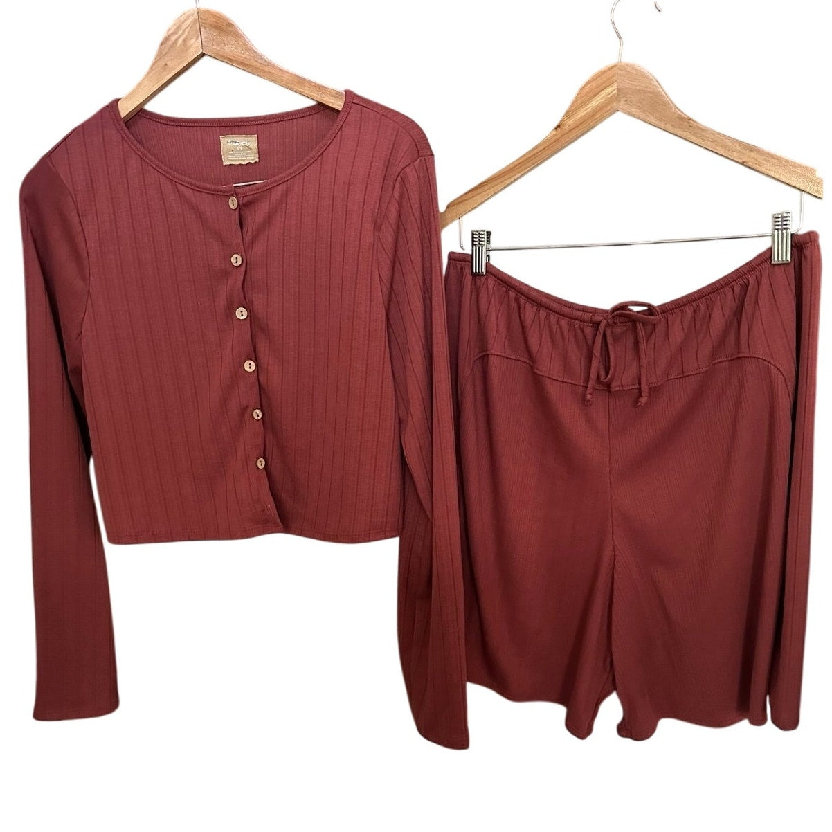 New FREE PEOPLE free-est Monica Cardigan Short Set $88 SMALL Brick Red