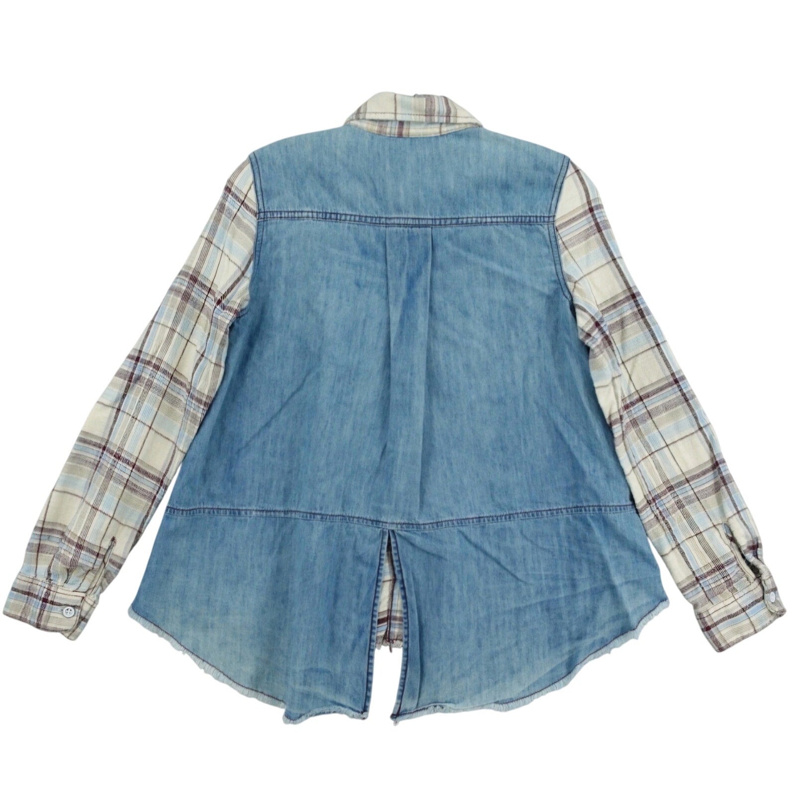 Free People Roadtrip Getaway Flannel Button Shirt $128 MEDIUM Swan BLUE