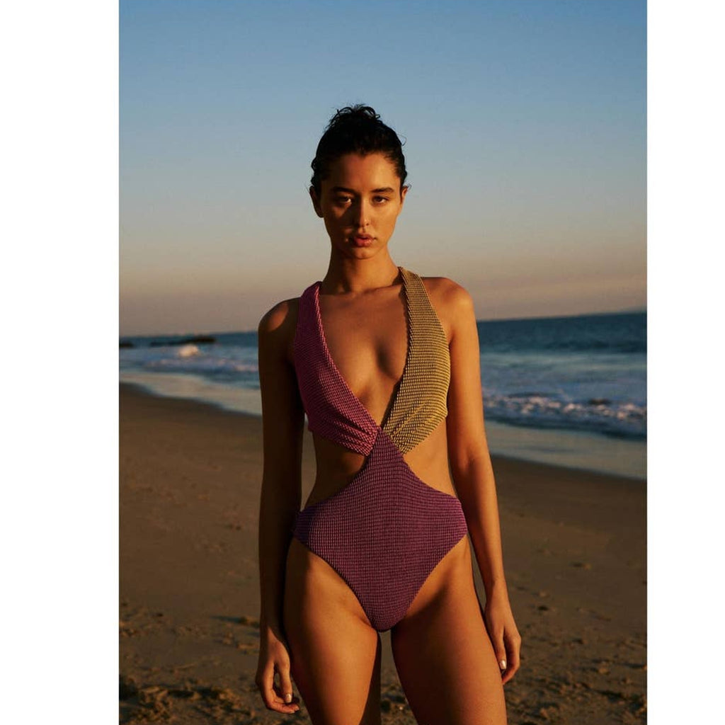 New Free People Agua Bendita Malibu Colorblock One-Piece $200 MEDIUM Textured
