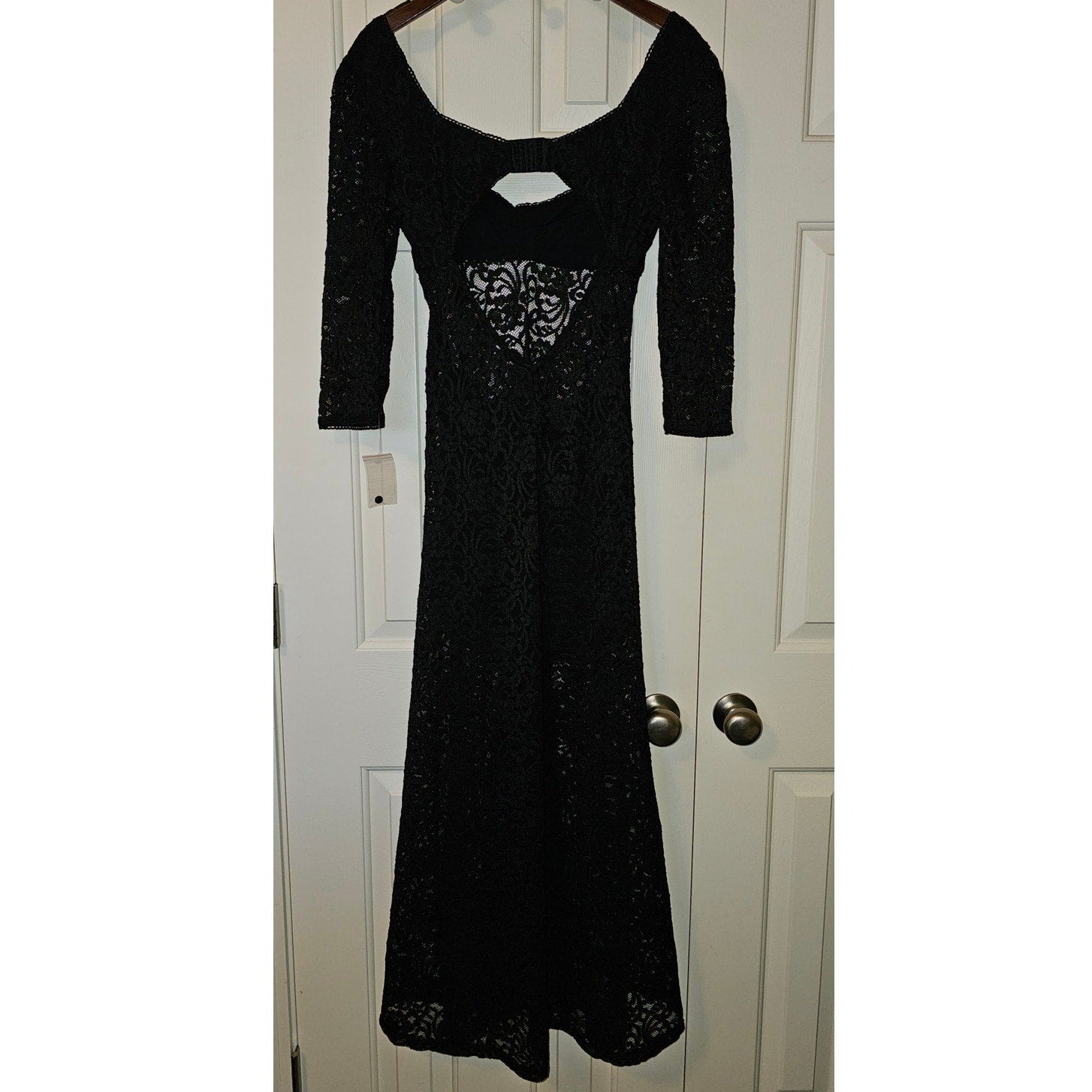 New FREE PEOPLE Adored Maxi Dress LACE $198 MEDIUM Black Sheer Lace Semi Lined
