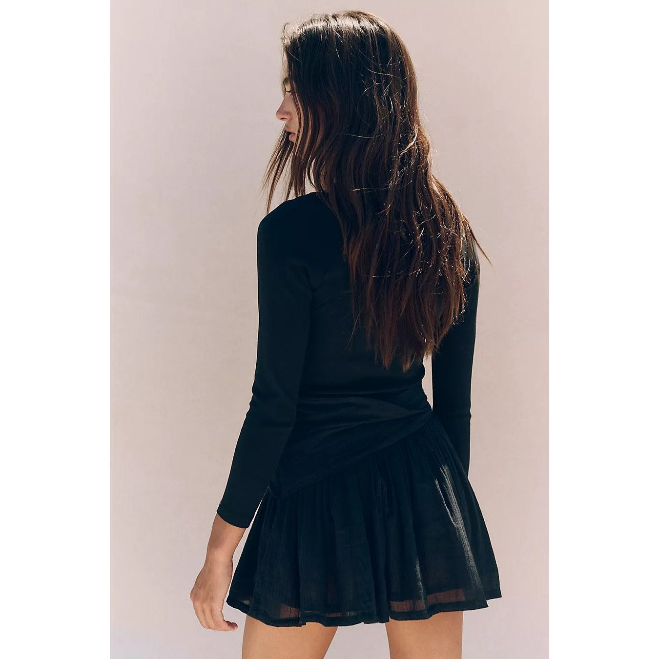 Free People FREE-EST Lexi Drop-Waist Mini Dress LARGE Black Free People