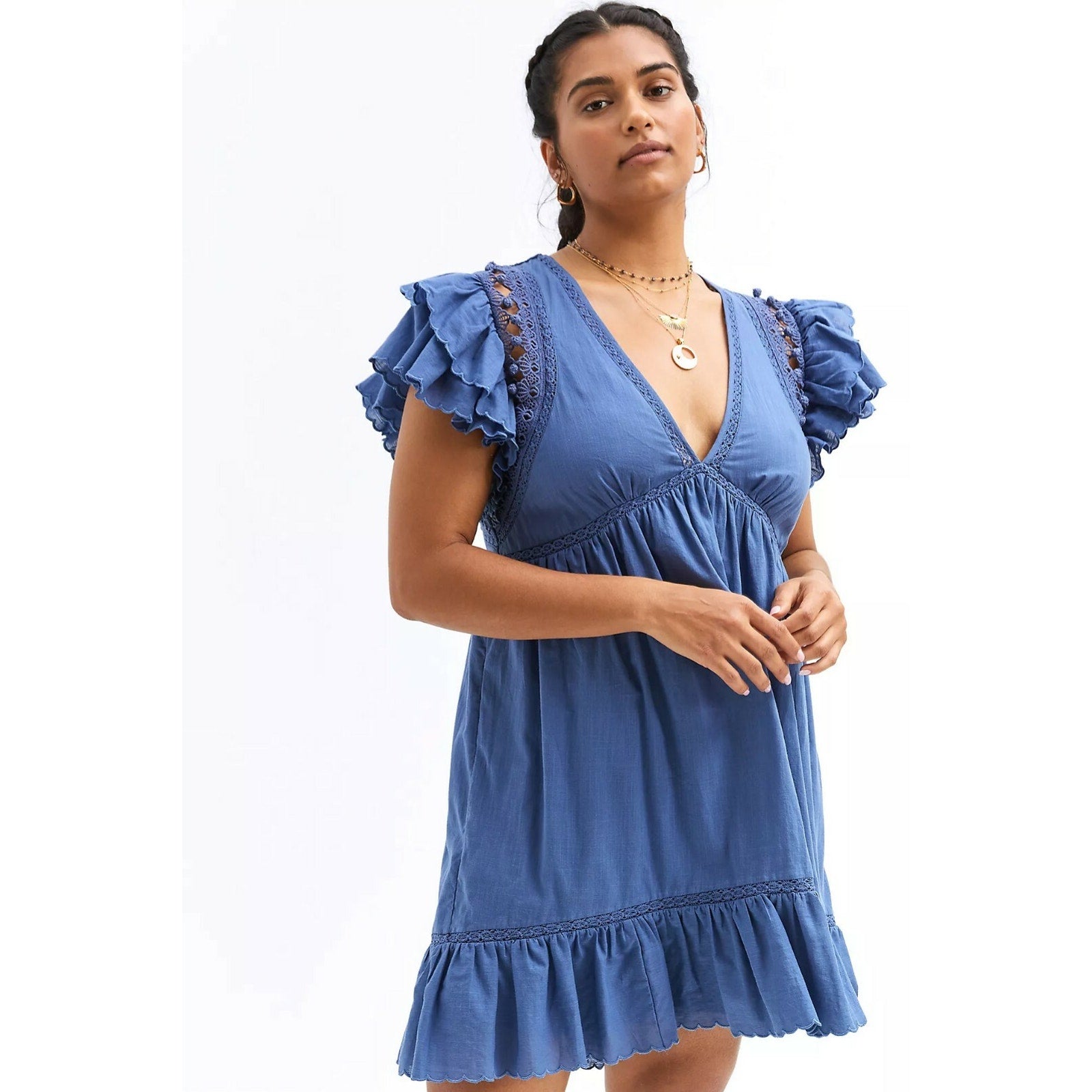 NEW Anthropologie $160 Ruffled Lace Mini Dress Size XS