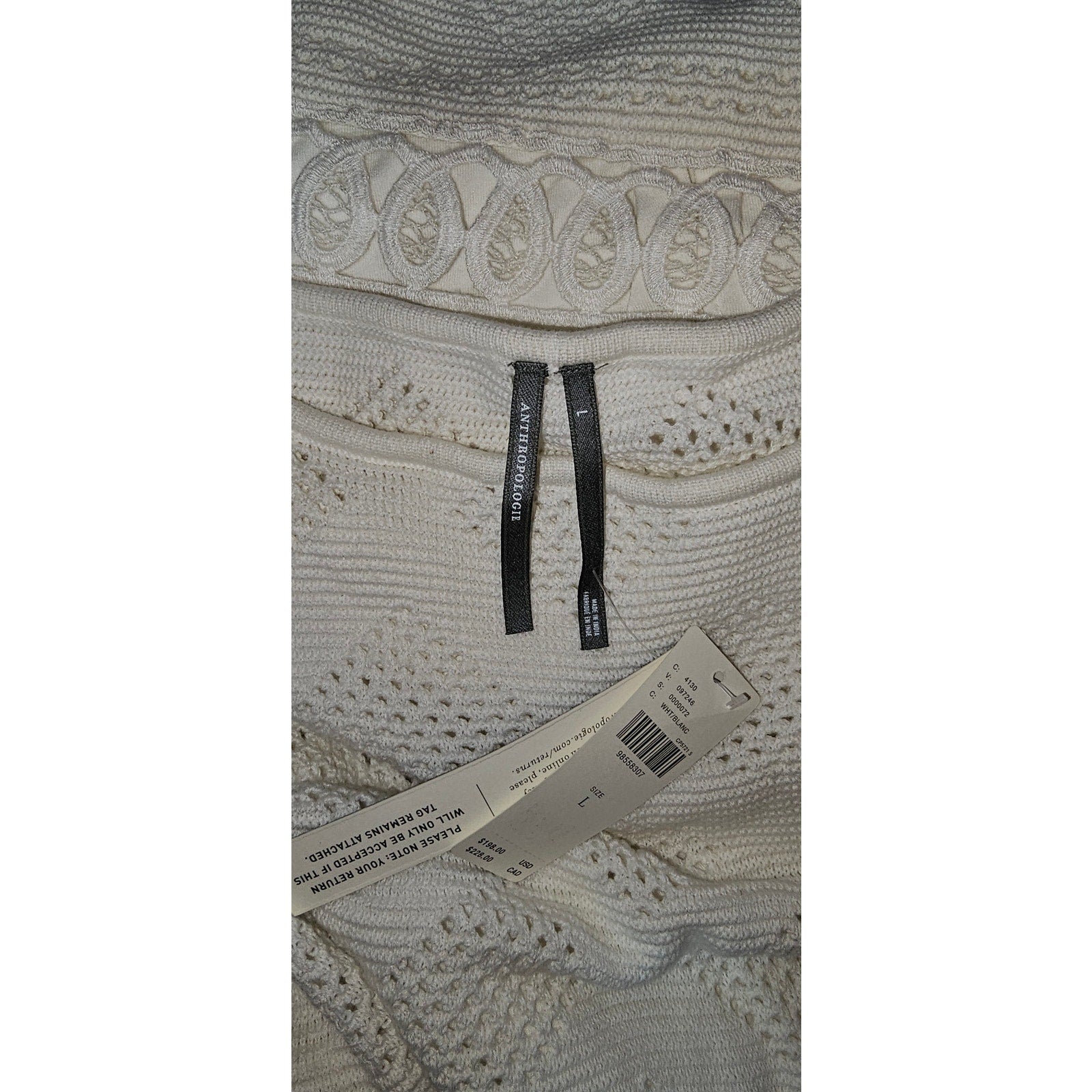 Anthropologie Sleeveless Crochet Boat-Neck Mini Shift Dress LARGE White Anthropologie