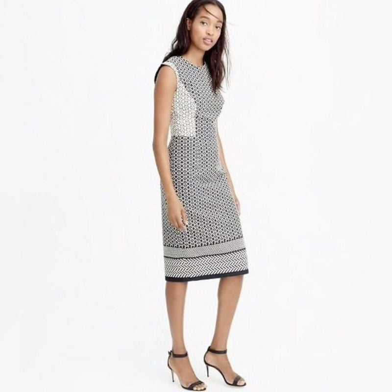 New J Crew Paneled Geometric Sheath Dress  $168 SIZE 4 Black/White KNEE LENGTH