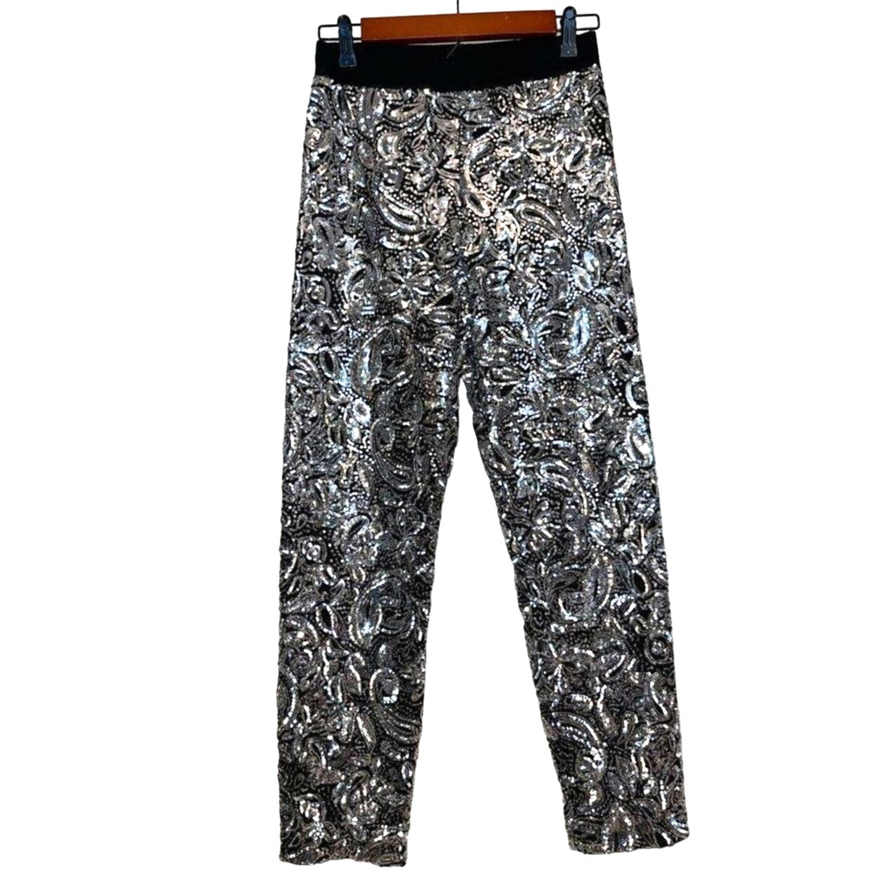 New Anthropologie Pascaline Sequined Trousers by Porridge $188 SMALL Silver/Gray