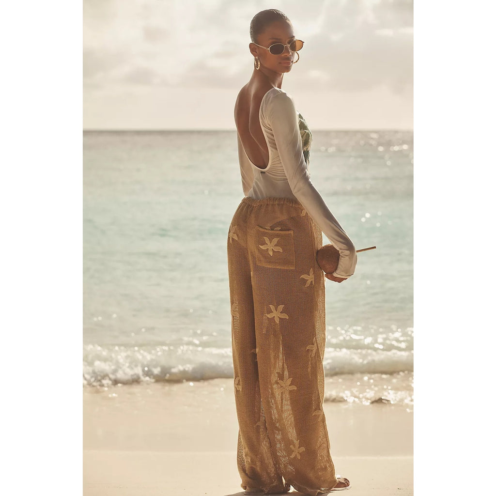 Anthropologie Celandine Embroidered Mesh Pants