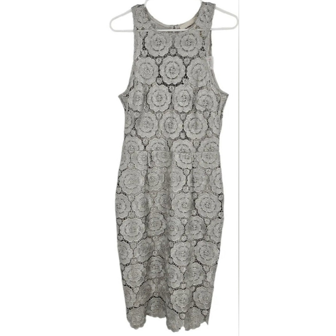 New Anthropologie BHLDN Emmeline Floral Lace Dress $220 SIZE 10 Silver