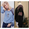 New Free People Snow Kisses Embroidered Long Sleeve Blouse $128 Small Black Boho