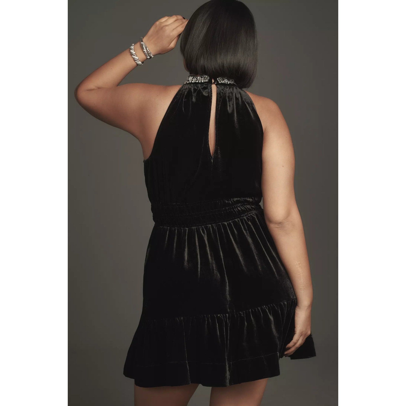 Anthropologie The Somerset Mini Dress: Velvet Halter Edition $168 1X Black