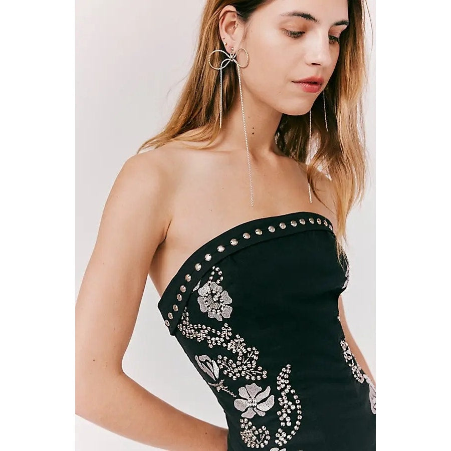 New FREE PEOPLE Kiada Mini Dress $248 X-LARGE Black STRAPLESS Embellished