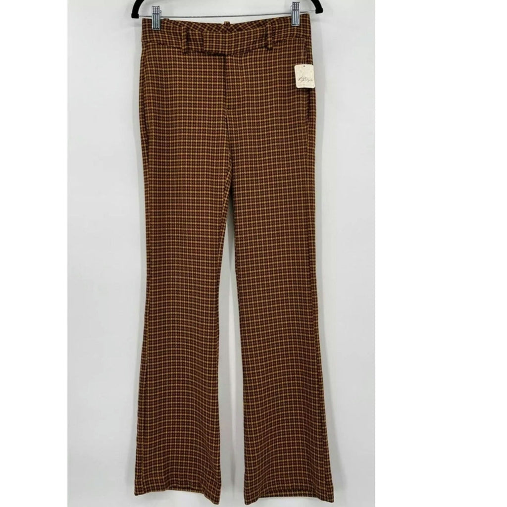 Free People Jana Flare Trousers $98 SIZE 2 Brown Houndstooth Motif