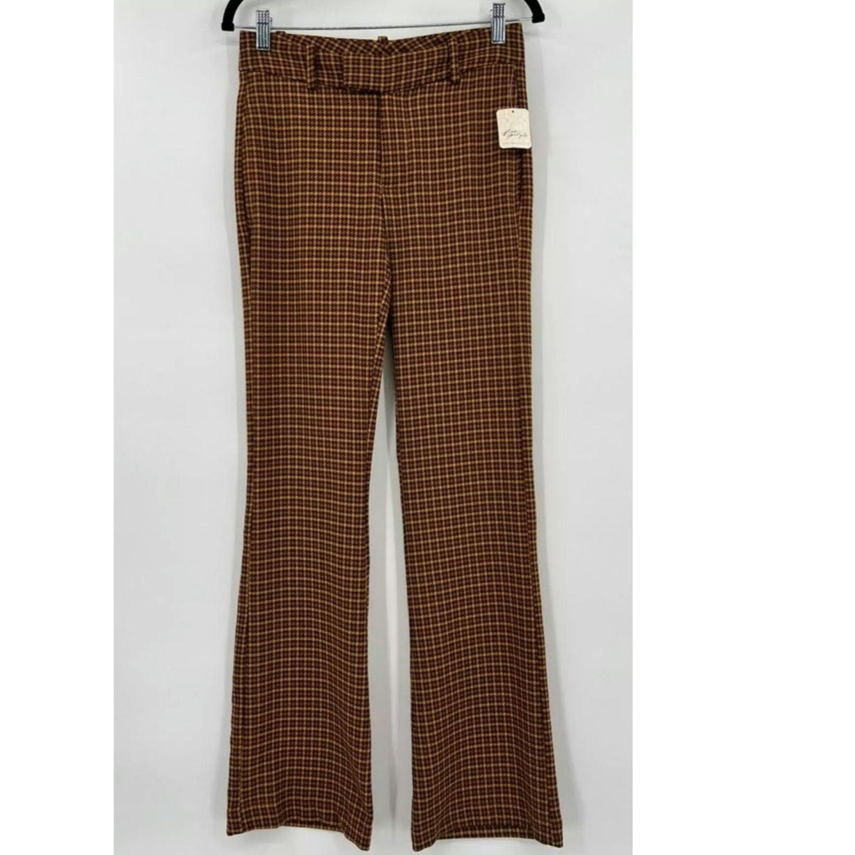 Free People Jana Flare Trousers $98 SIZE 2 Brown Houndstooth Motif