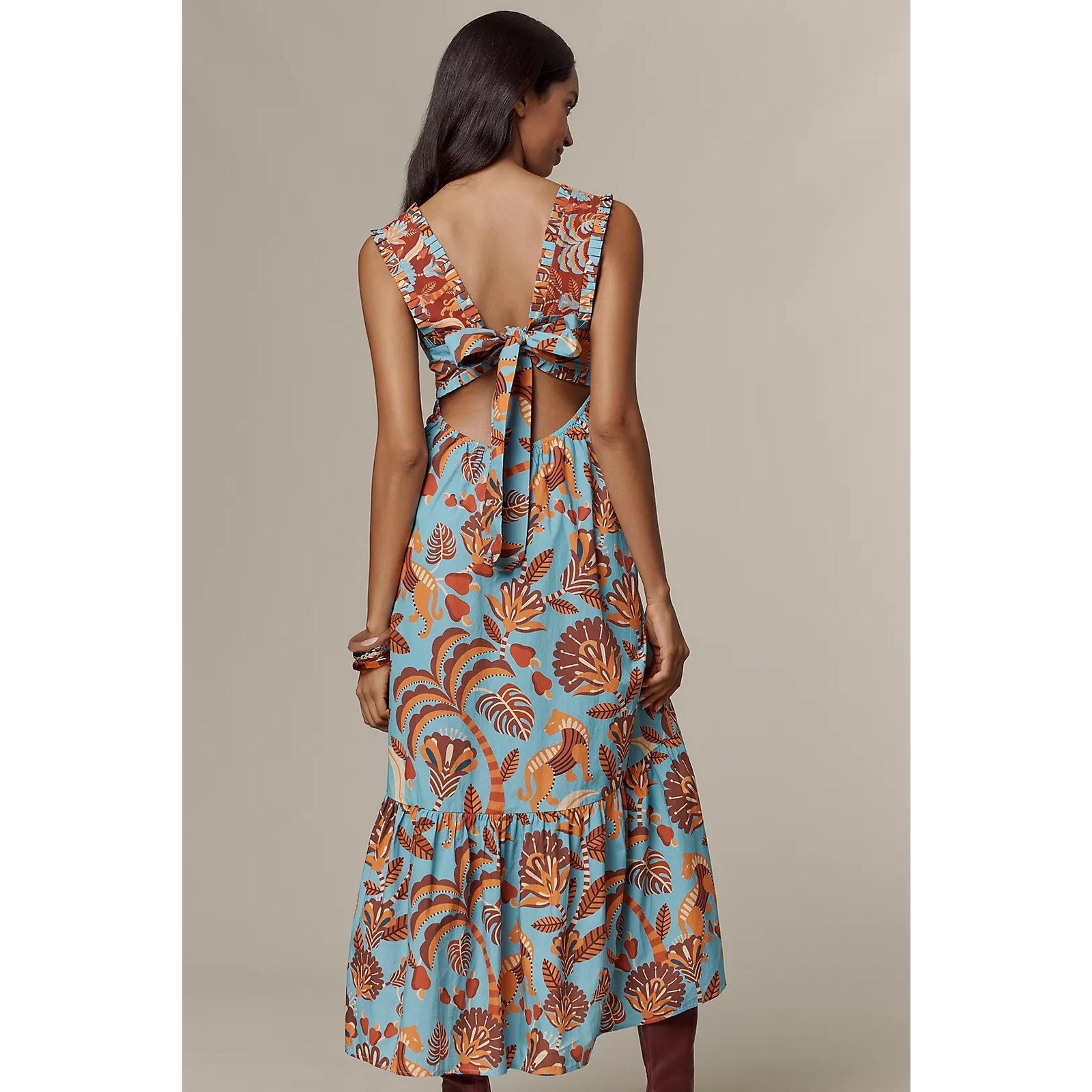 Farm Rio x Anthropologie Square-Neck Midi Dress X-LARGE Blue Anthropologie