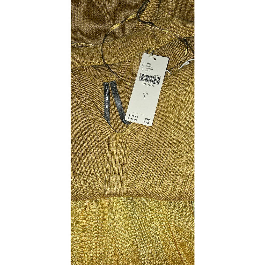 Anthropologie Sheer Panel Maxi Sweater Dress SLEEVELESS LARGE Gold Anthropologie
