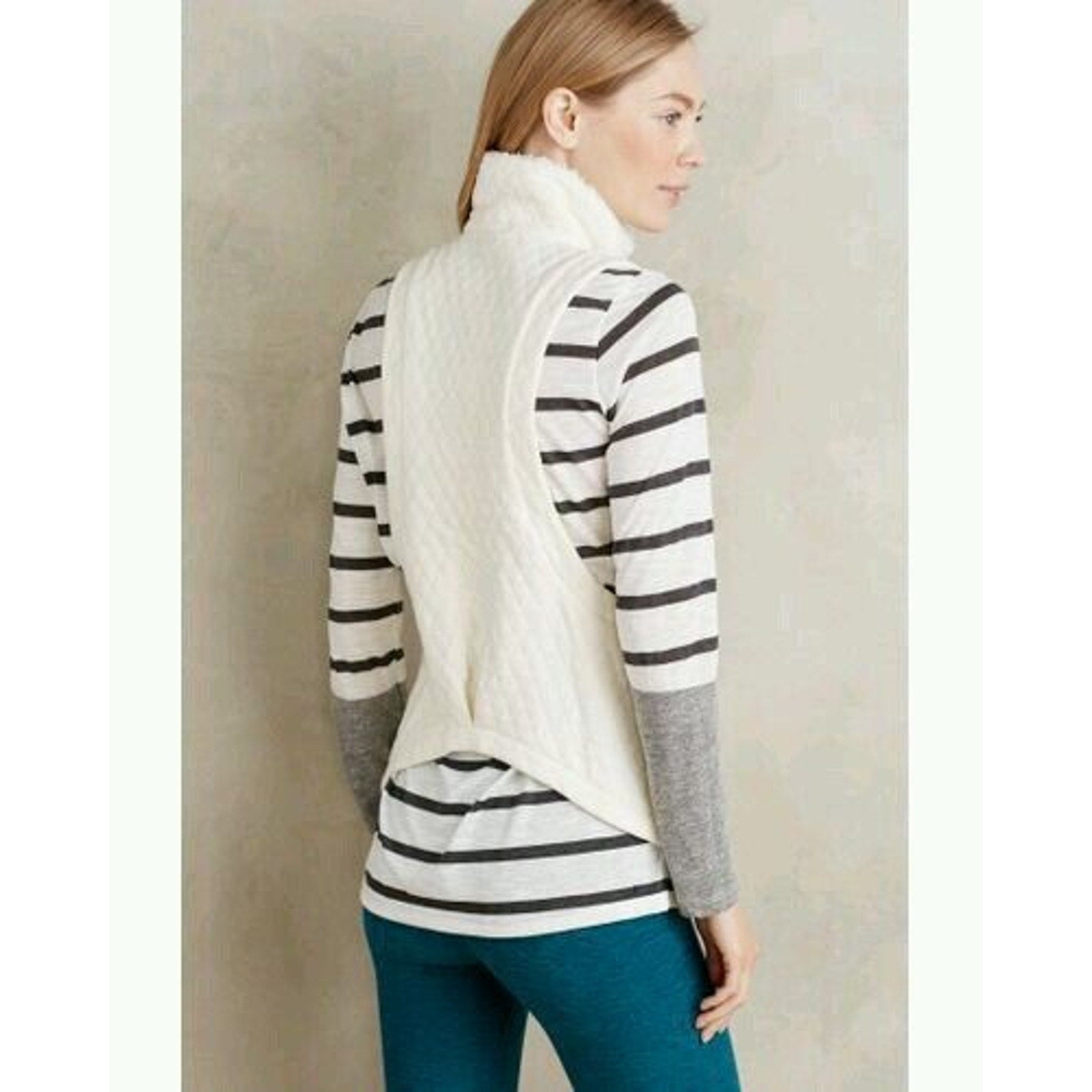 New Anthropologie Quilted Sherpa Vest by Bella Luxx NATURAL Retail $128