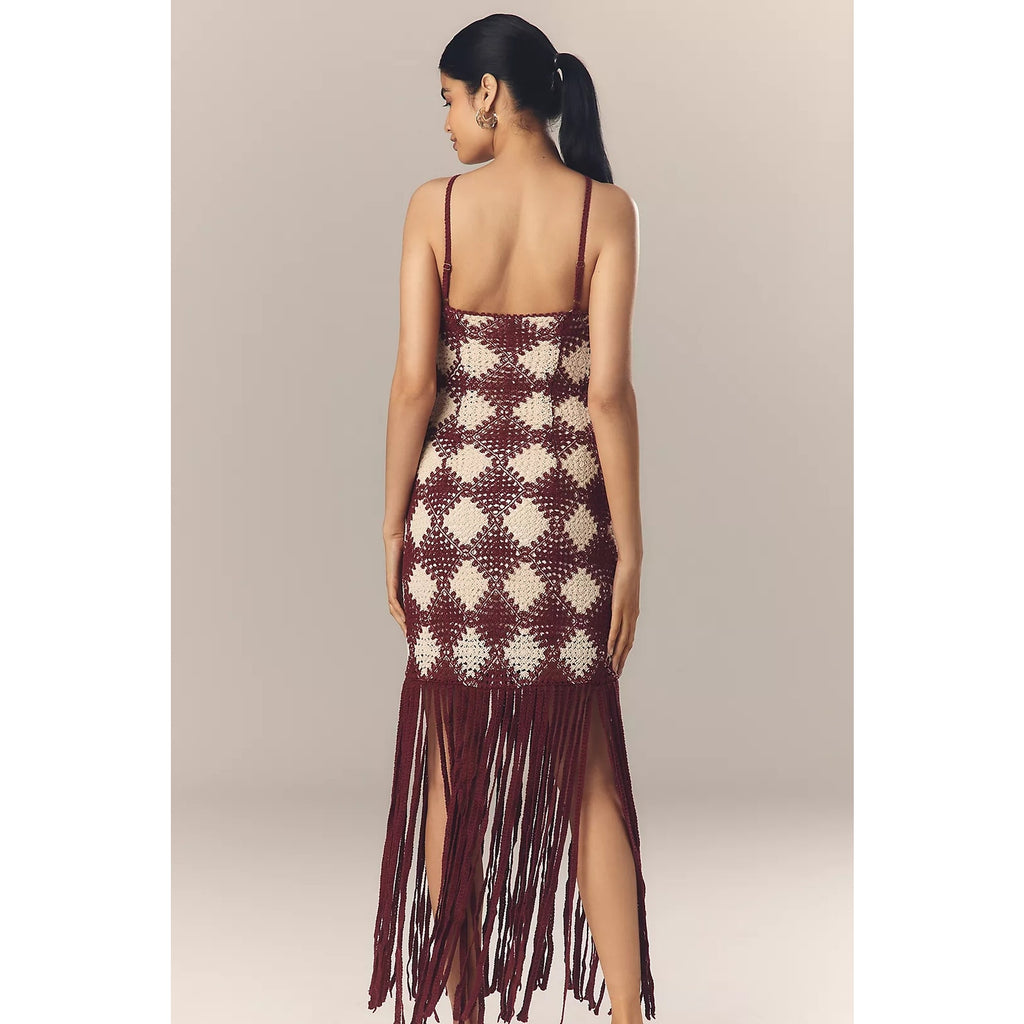 Anthropologie Saylor Dragana Crochet Fringe Midi Dress