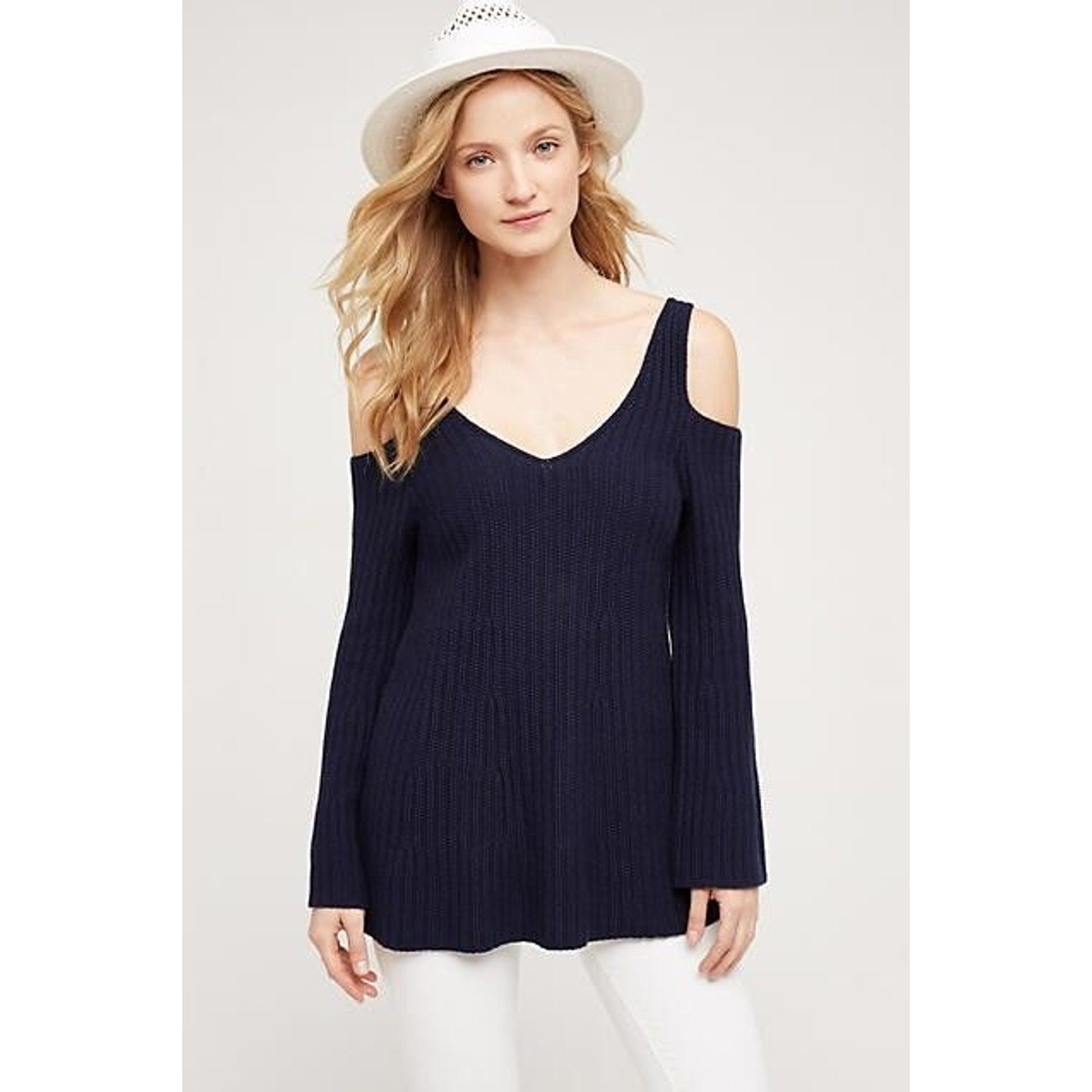 Anthropologie Knitted Knotted Open Shoulder Pullover Sweater