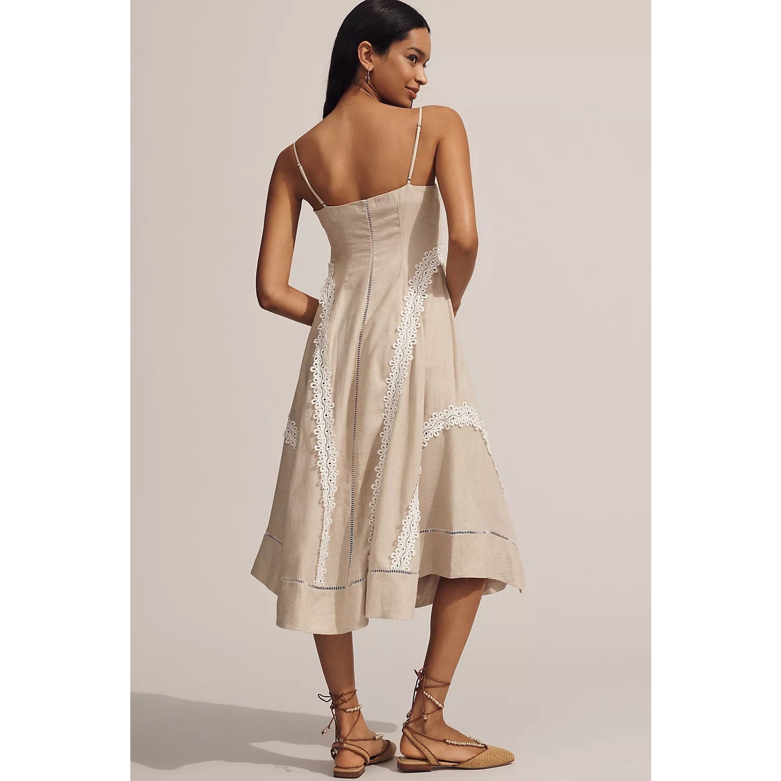 Anthropologie Linen Blend Sleeveless Square-Neck Midi Dress X-LARGE Tan Anthropologie