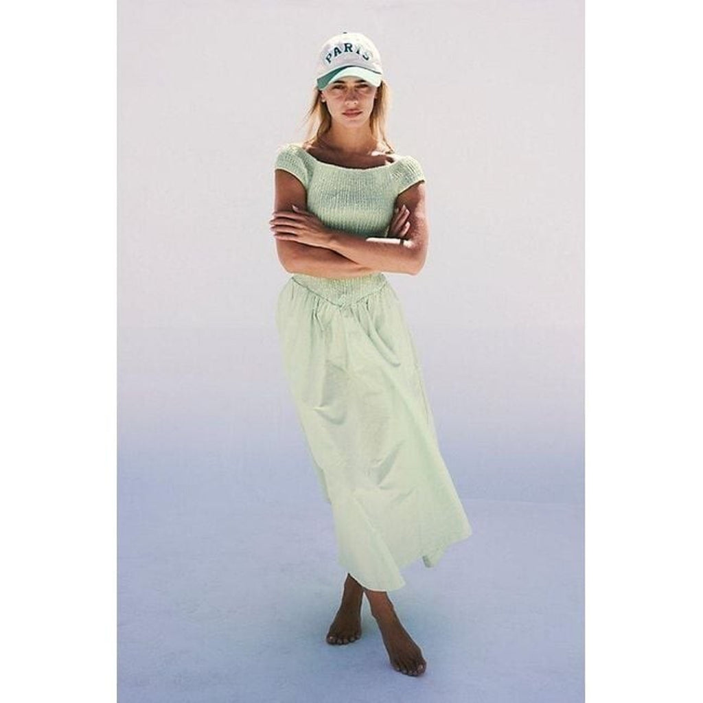 New Free People Ceci Smocked Midi Dress Free-est $98 XS Green POPLIN